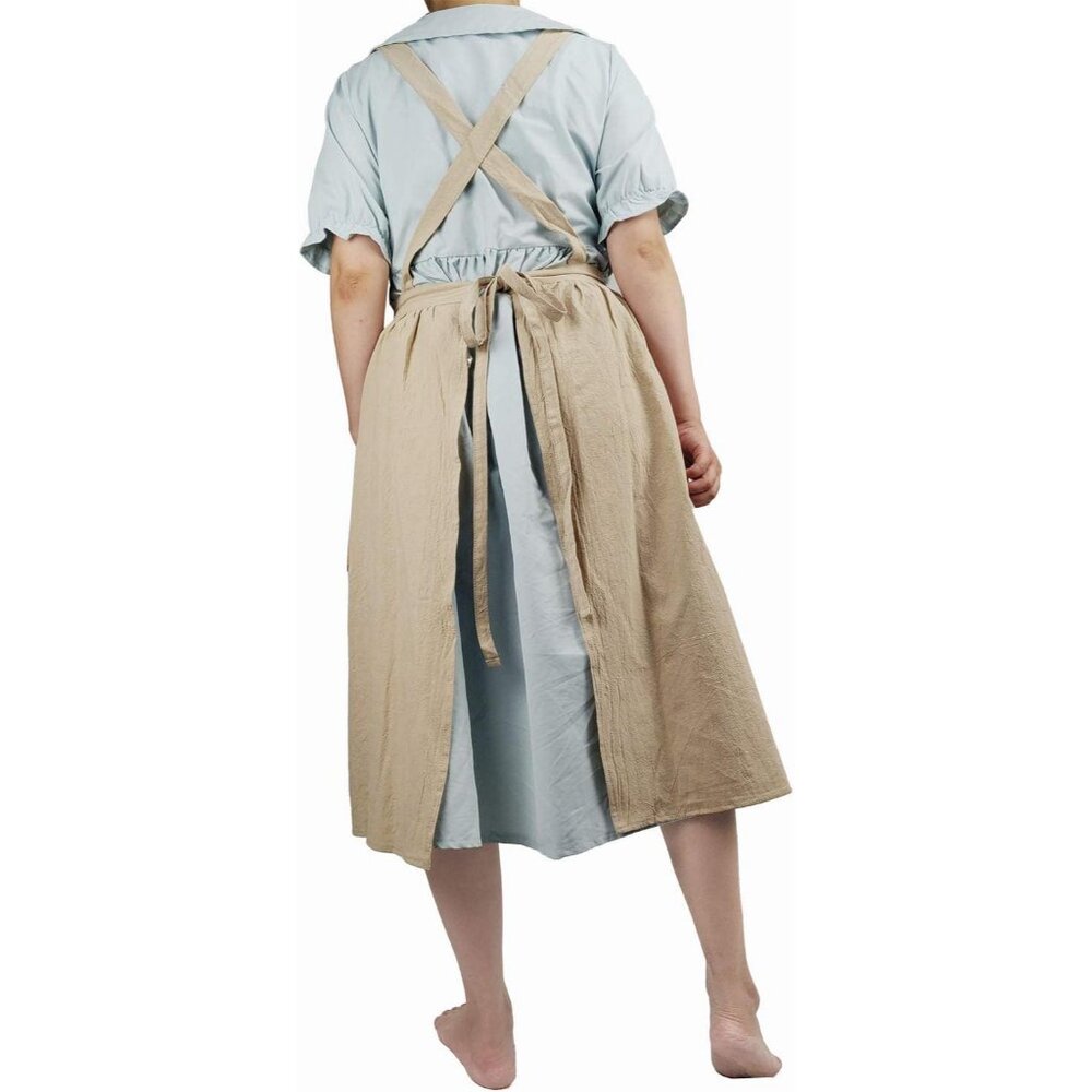 Women Girls Vintage Apron Gardening Works Cross Back Pinafore Dress - Picture 2 of 9
